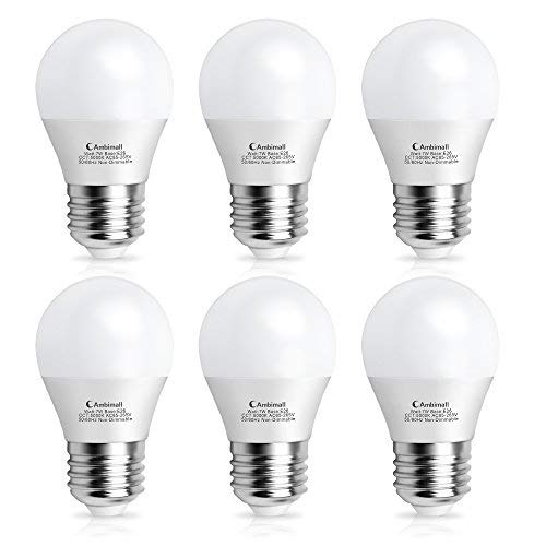 Bombeta LED A15 equivalent a 60 watts, Bombeta Ambimall G45 de 7 watts per a electrodomèstics, llum diürna blanca 5000K 700 lúmens, bombeta per a nevera amb base mitjana E26 no regulable, perfecta per a ventiladors de sostre (paquet de 6)